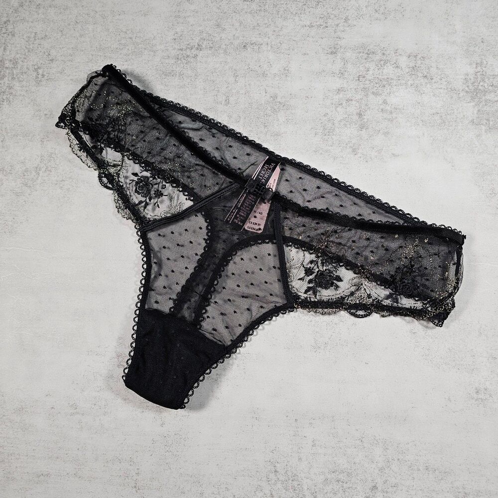 Victoria's Secret Very Sexy Mesh Dots Embroidered Roses Thong Panties Size XL